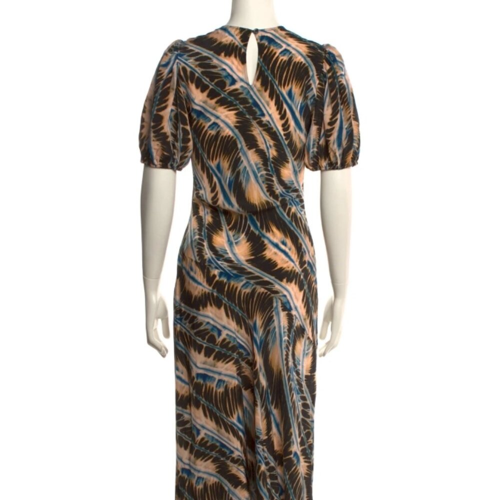 NWT SPRING 2025 ULLA JOHNSON Ines Puff Sleeves Silk Midi Dress in River S $690 - Picture 12 of 12